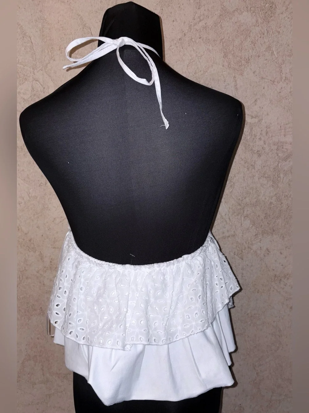 Zara White Eyelet Halter Ruffle Blouse